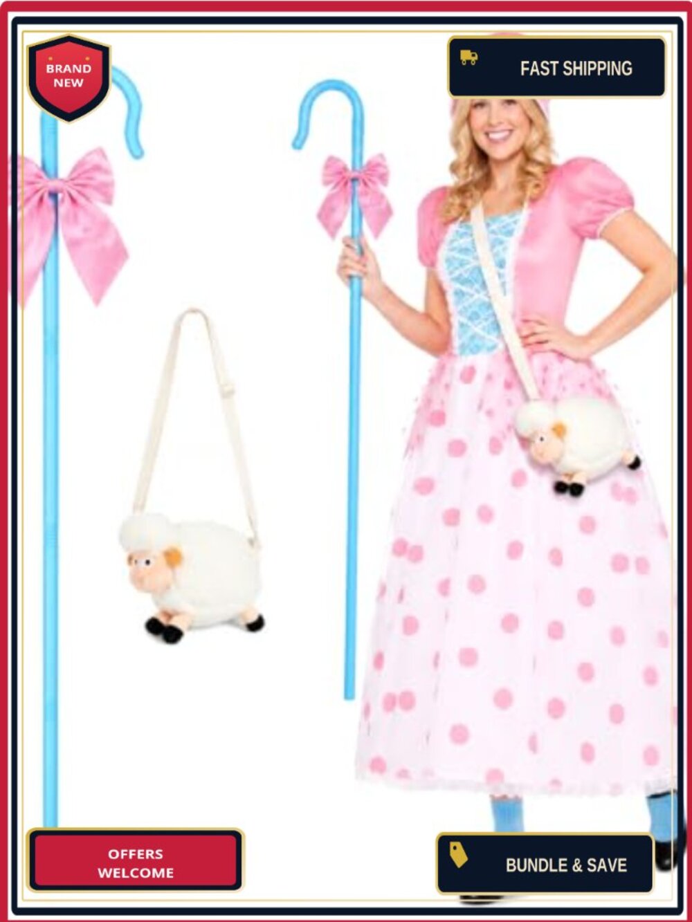 Shepherdess Costume Set Plush Sheep Bag Shepherd Hook Bowtie Cosplay